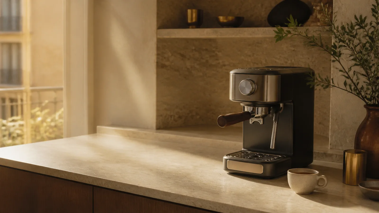 Machine à café intégrée dans un espace contemporain