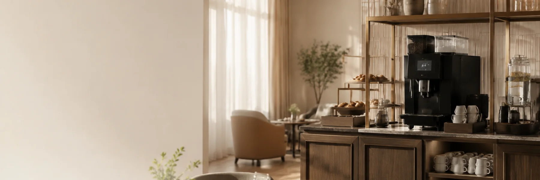 Espace café lumineux dans une salle de petit-déjeuner d’hôtel