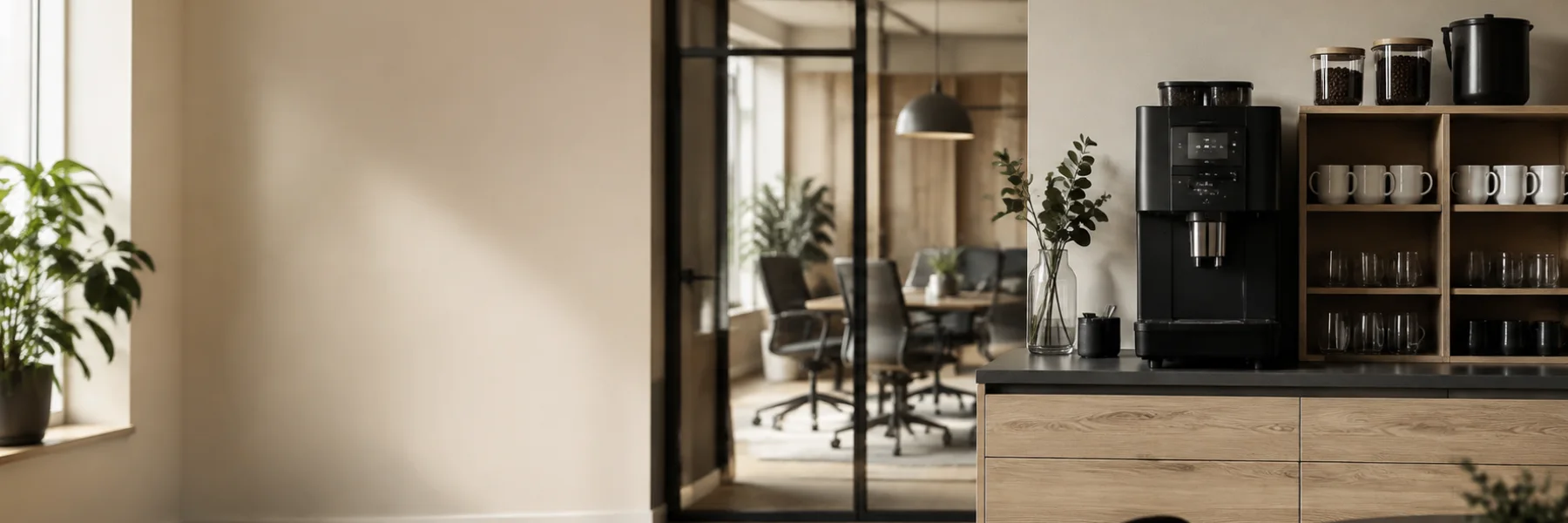 Espace café professionnel organisé pour un usage quotidien