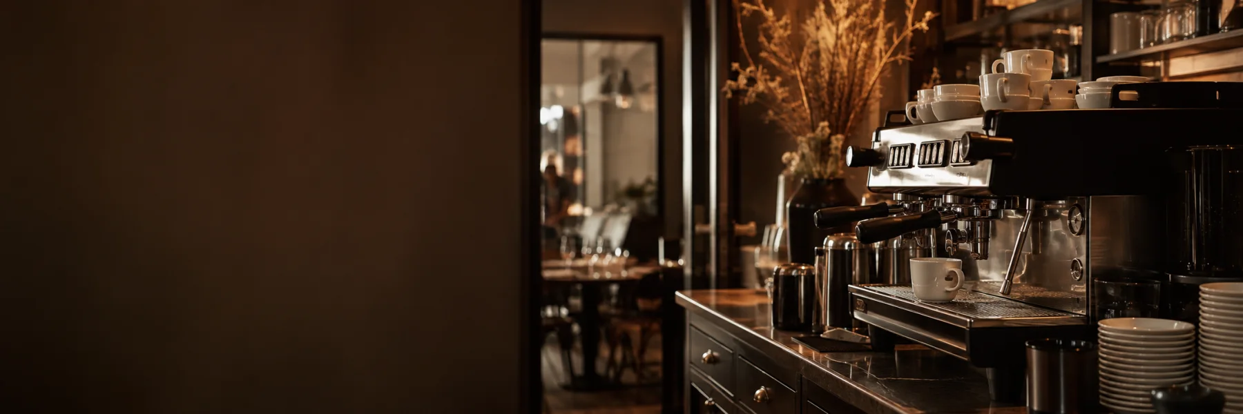 Comptoir de restaurant équipé d’une machine à espresso professionnelle