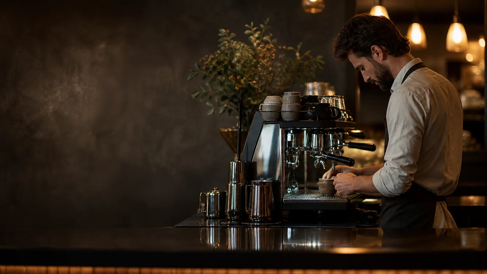 Barista préparant un café sur une machine professionnelle