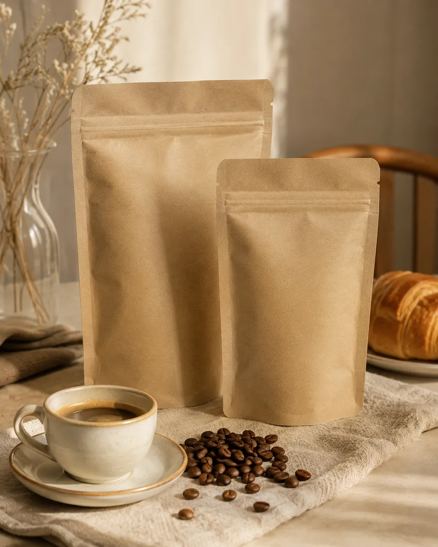 Paquets de café neutres et tasse pour un rituel régulier